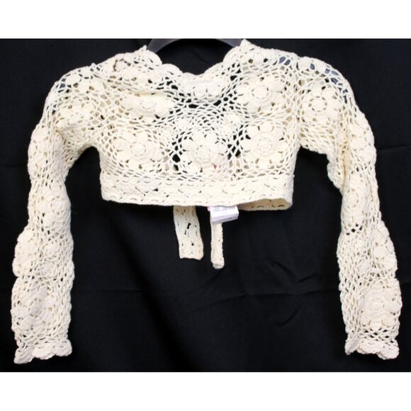 2007 Gymboree Savanna Sunset Crochet Bolero sz 6 Lace Sweater Crop Beaded Tie - Picture 4 of 7